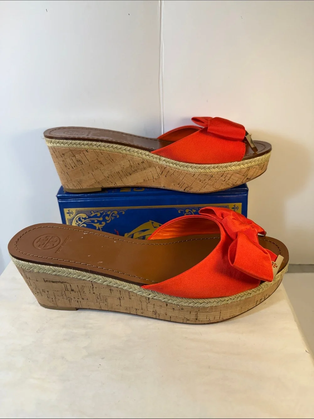 Tory Burch Red Bow Cork Wedge Slide Sandals - Women's